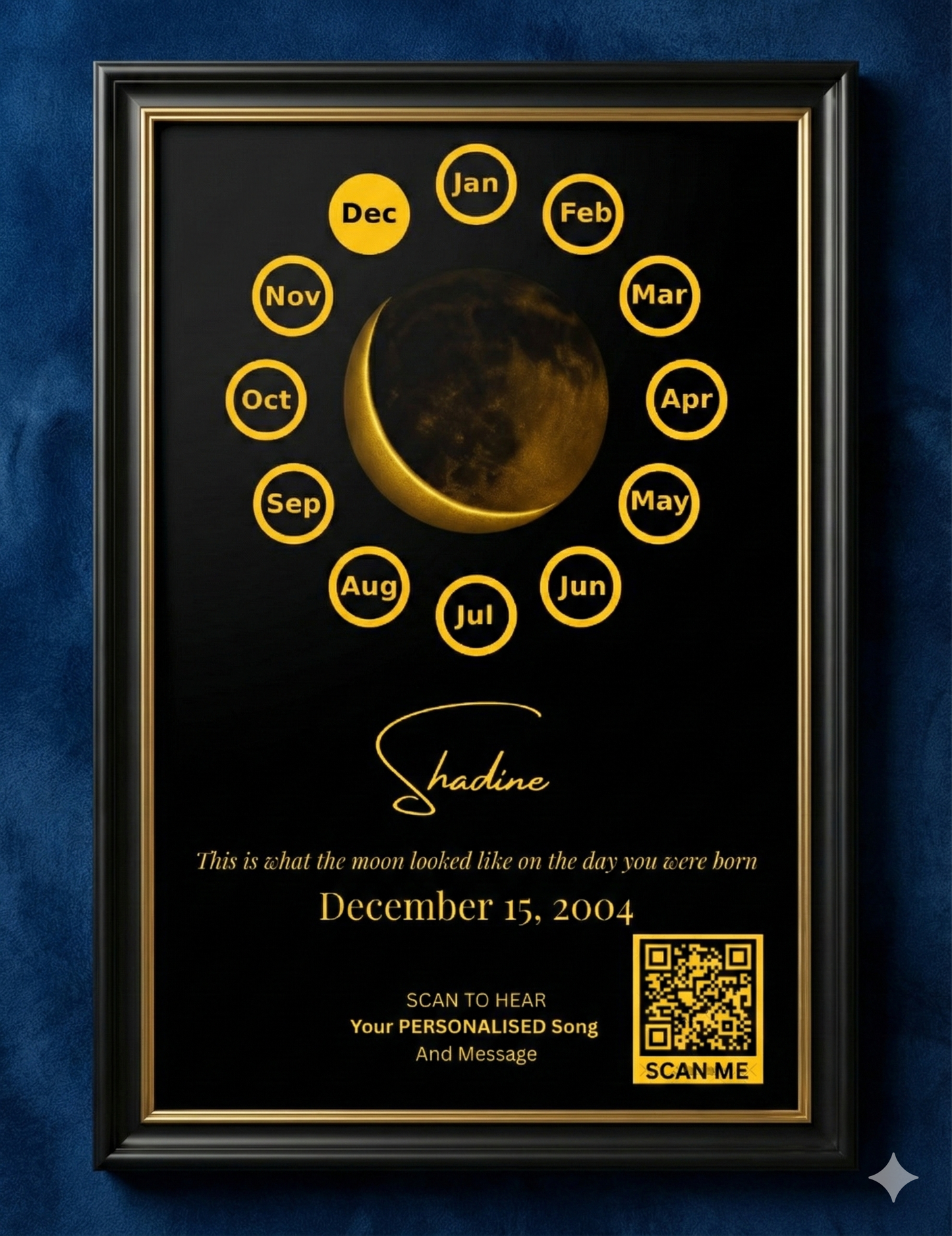 Custom Birthday Moon Phase Print with Custom Song & Voice Note + QR Code | Personalized Digital Gift with Framed & Photo Upgrade Options | Luxury Custom Digital Gifts