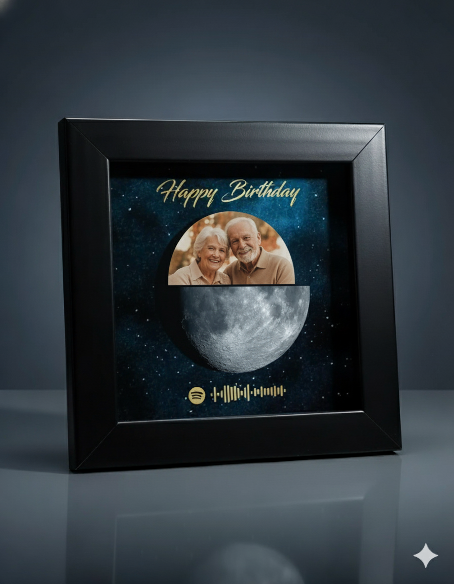 Custom Birthday Moon Phase Print with Custom Song & Voice Note + QR Code | Personalized Digital Gift with Framed & Photo Upgrade Options | Luxury Custom Digital Gifts