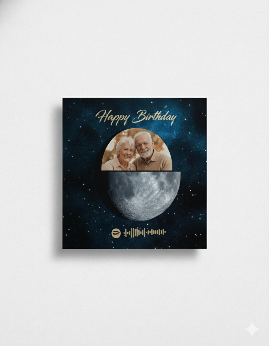 Custom Birthday Moon Phase Print with Custom Song & Voice Note + QR Code | Personalized Digital Gift with Framed & Photo Upgrade Options | Luxury Custom Digital Gifts