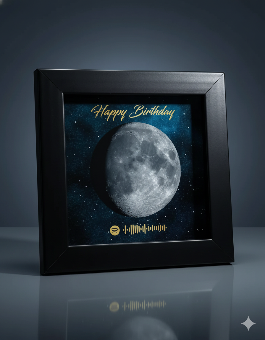 Custom Birthday Moon Phase Print with Custom Song & Voice Note + QR Code | Personalized Digital Gift with Framed & Photo Upgrade Options | Luxury Custom Digital Gifts