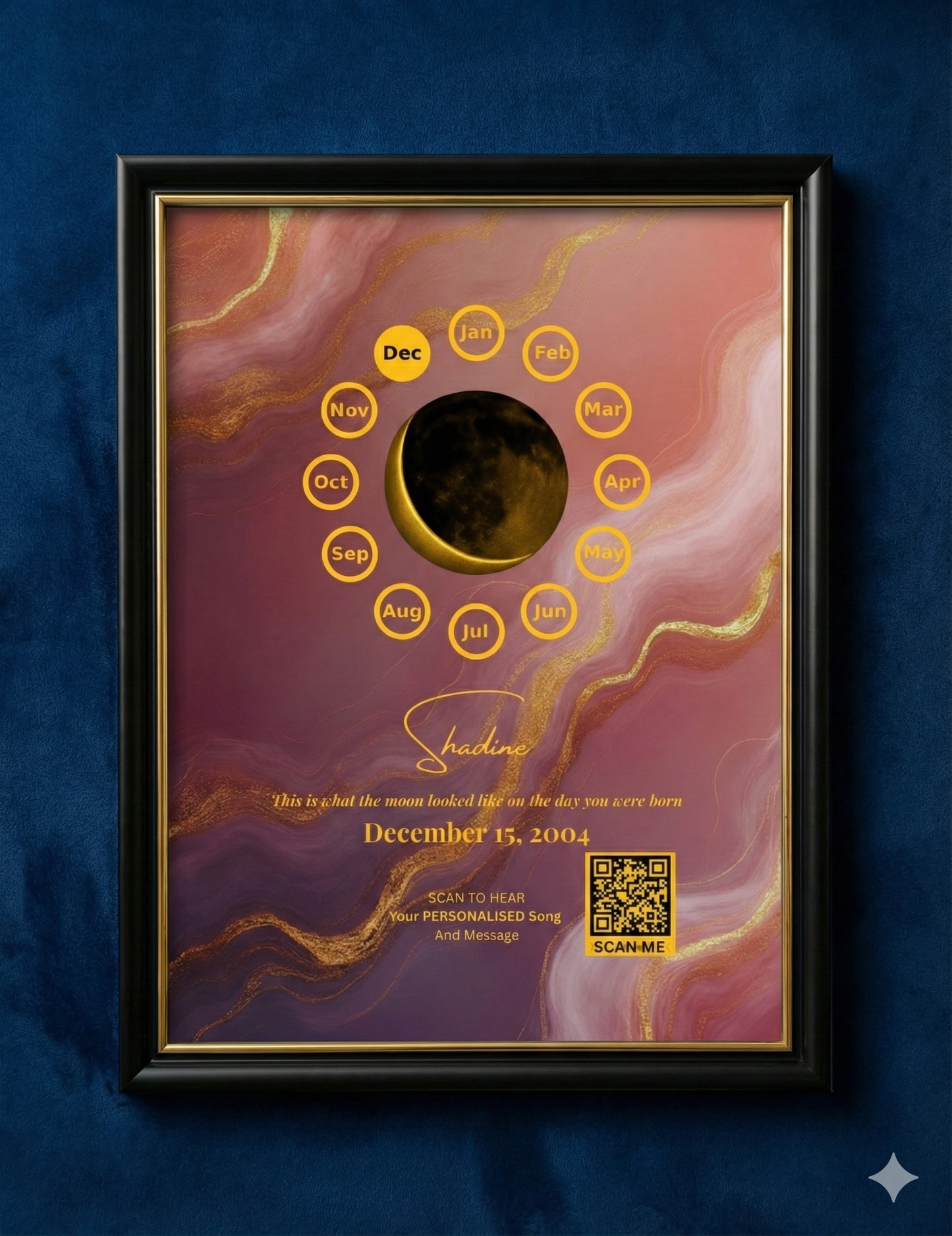 Custom Birthday Moon Phase Print with Custom Song & Voice Note + QR Code | Personalized Digital Gift with Framed & Photo Upgrade Options | Luxury Custom Digital Gifts