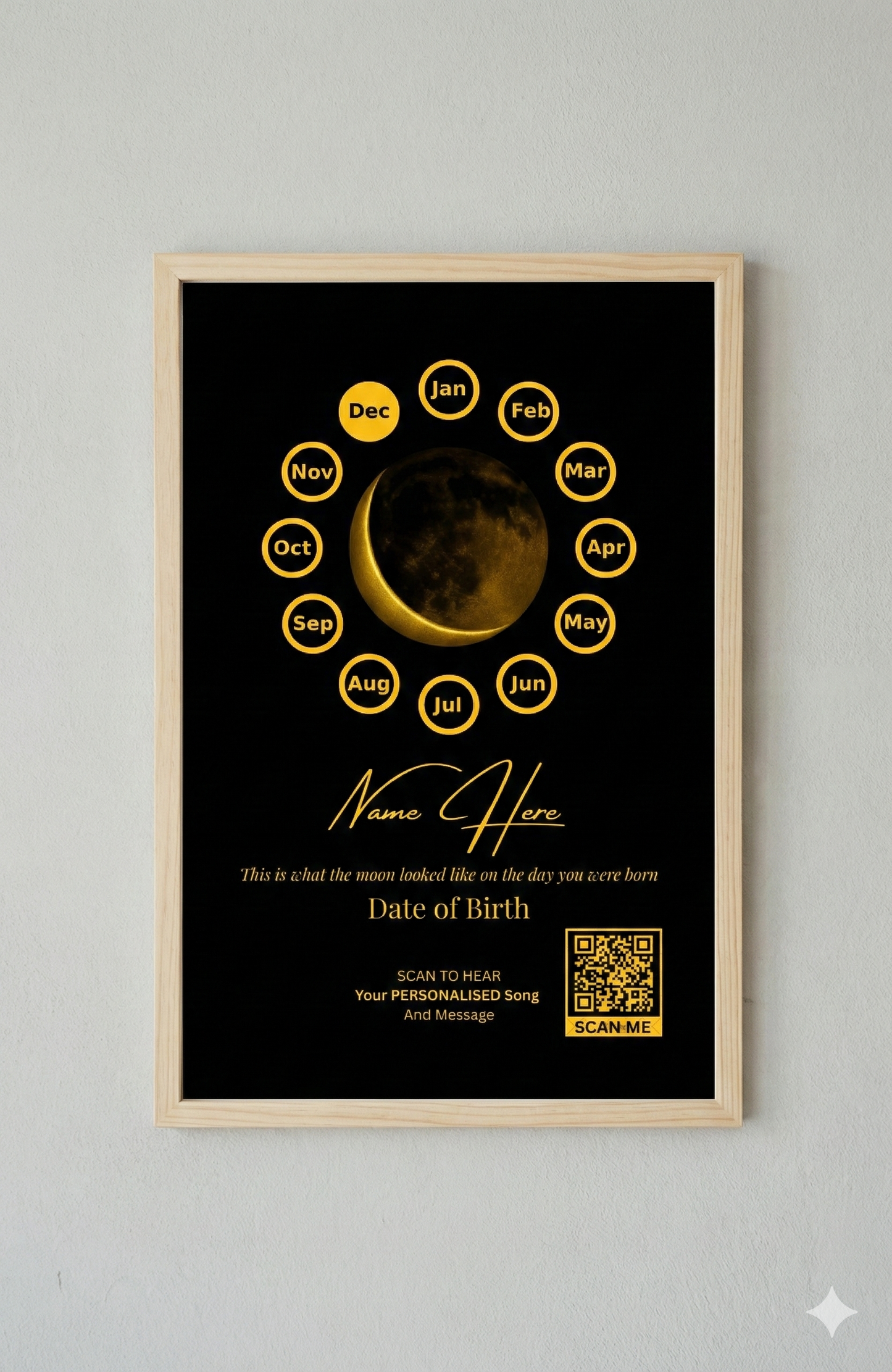 Custom Birthday Moon Phase Print with Custom Song & Voice Note + QR Code | Personalized Digital Gift with Framed & Photo Upgrade Options | Luxury Custom Digital Gifts
