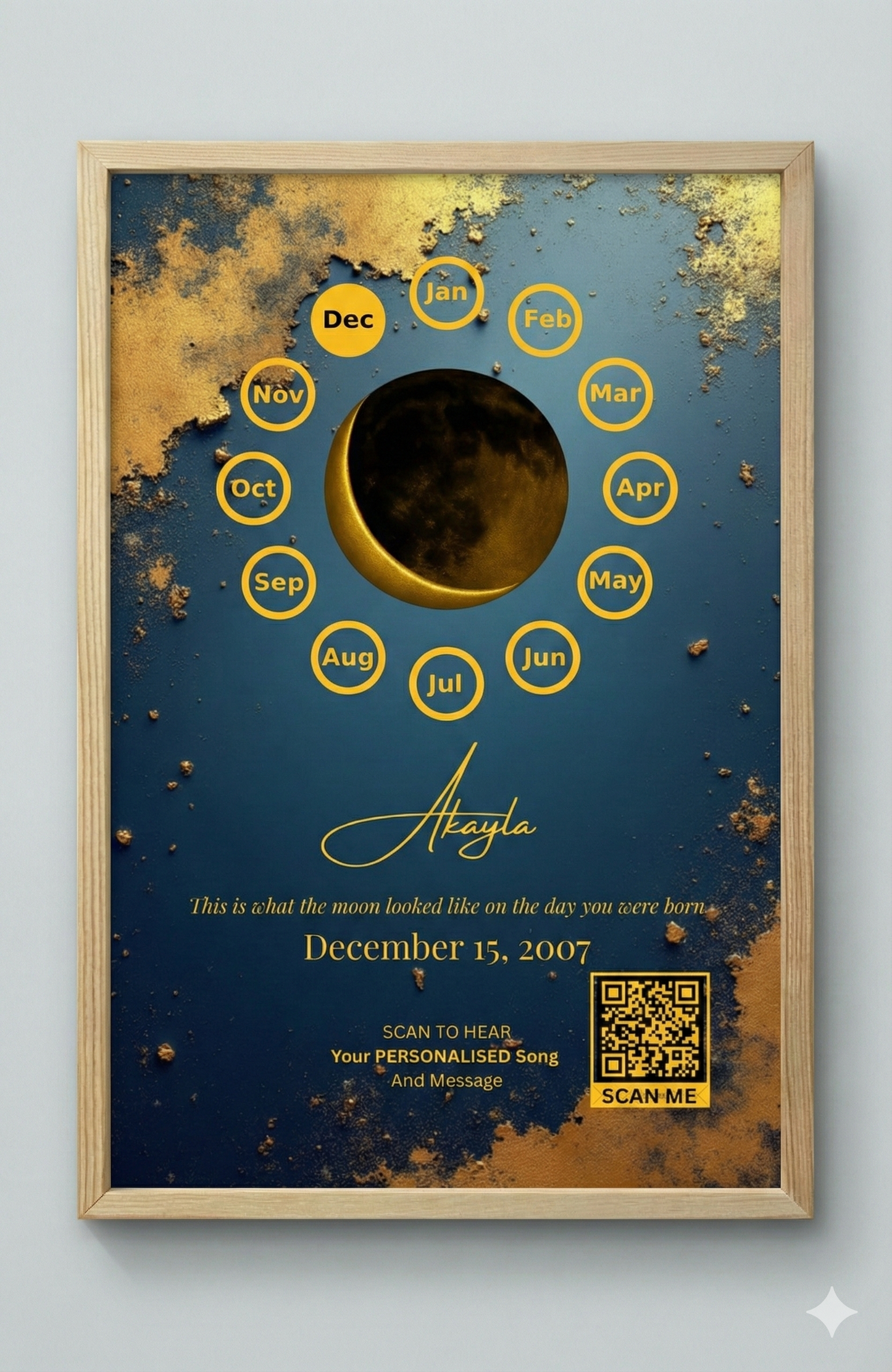 Custom Birthday Moon Phase Print with Custom Song & Voice Note + QR Code | Personalized Digital Gift with Framed & Photo Upgrade Options | Luxury Custom Digital Gifts