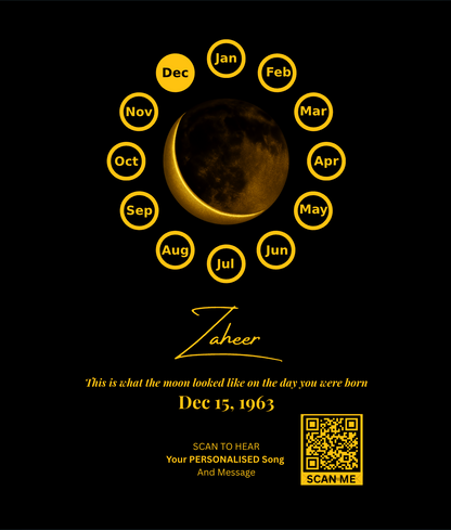 Custom Birthday Moon Phase Print with Custom Song & Voice Note + QR Code | Personalized Digital Gift with Framed & Photo Upgrade Options | Luxury Custom Digital Gifts