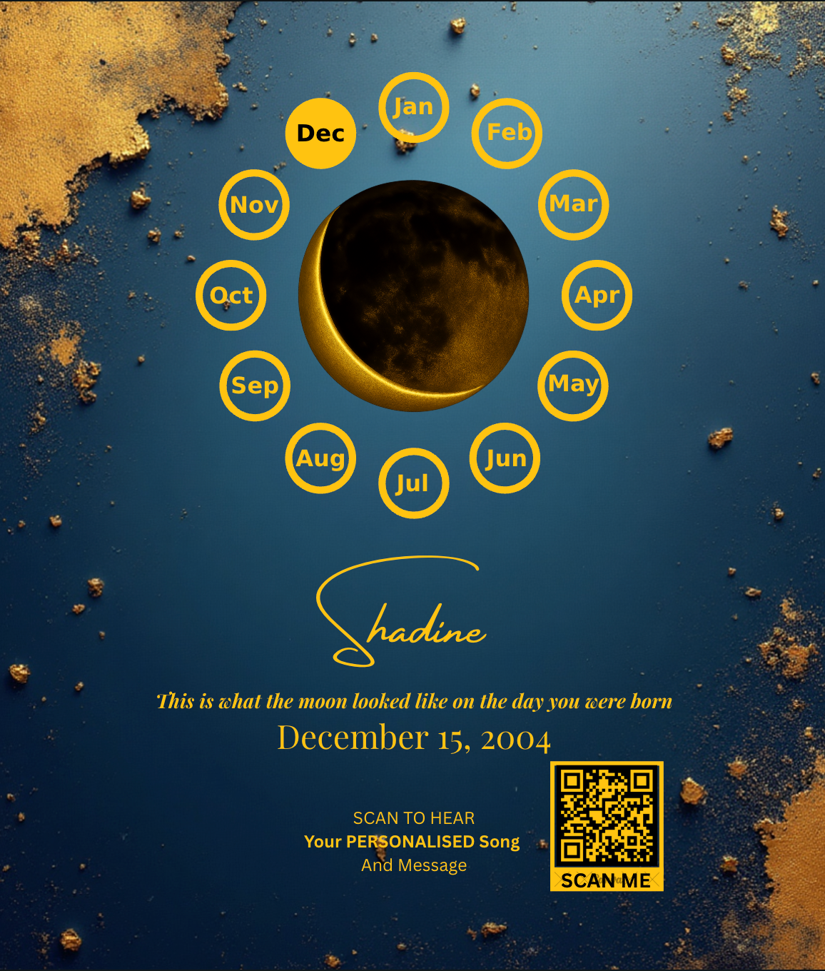 Custom Birthday Moon Phase Print with Custom Song & Voice Note + QR Code | Personalized Digital Gift with Framed & Photo Upgrade Options | Luxury Custom Digital Gifts
